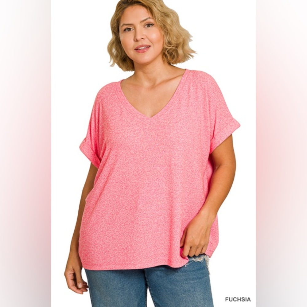 🆕 Zenana SOFT MELANGE HACCI V-NECK TEE